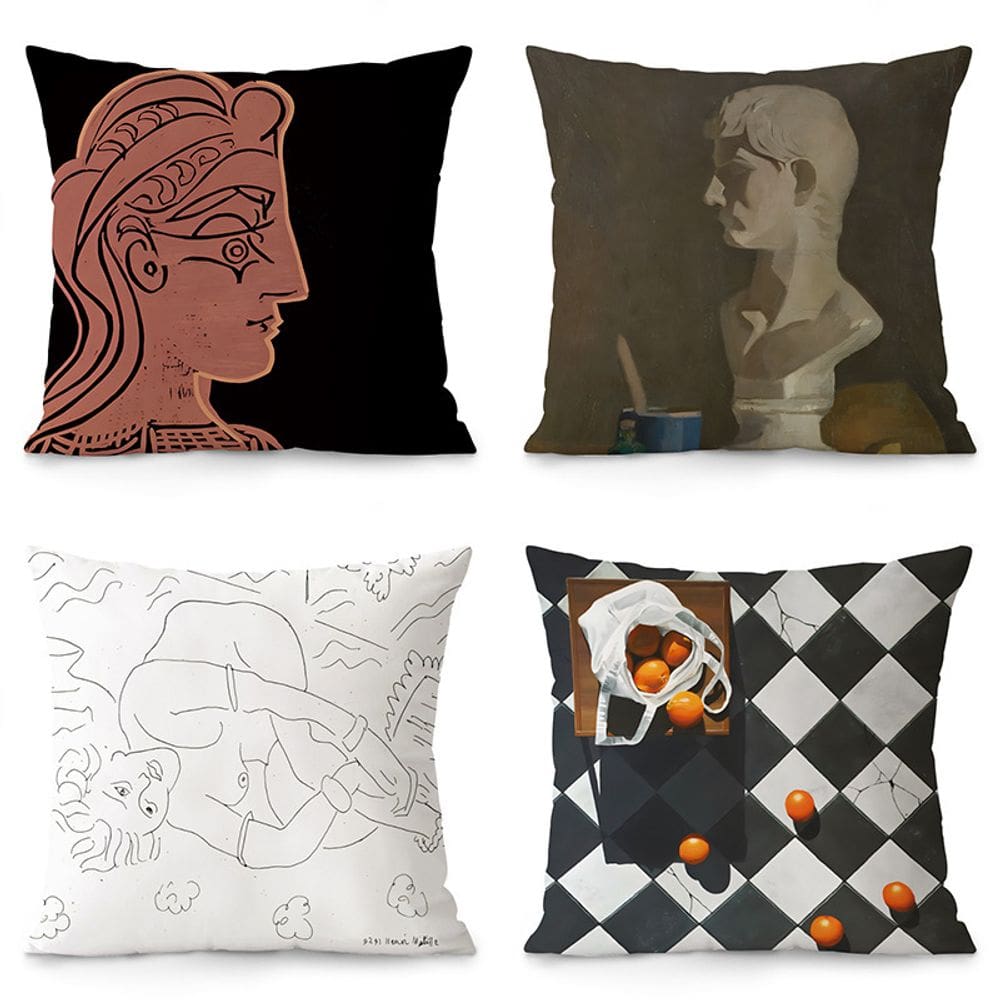 Conjunto de fronhas: retrato artístico e natureza morta abstrata