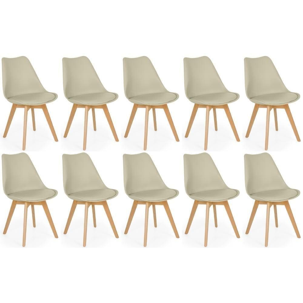 Conjunto 10 Cadeiras De Jantar Eames Wood Leda Design Estofada - Nude