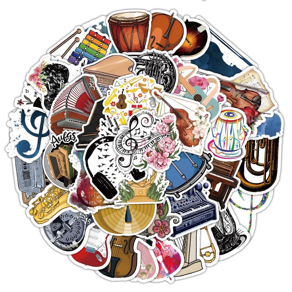 Adesivos, instrumento musical, 50 peças, decalques de vinil para personalizar