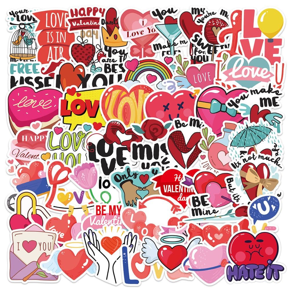 Pacote de adesivos, decalques de vinil para o Dia dos Namorados, 50 unidades impermeáveis