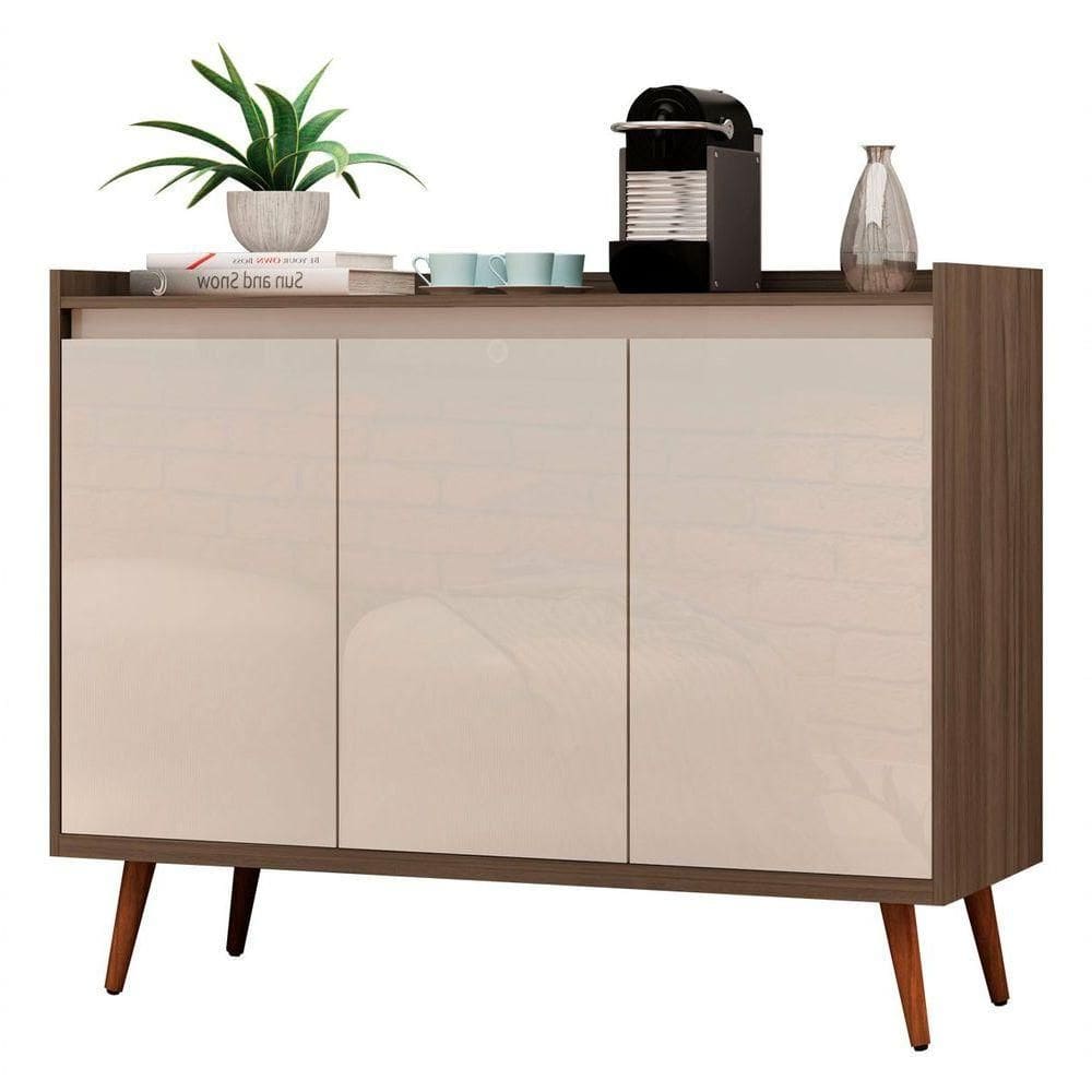 Buffet Aparador Retrô Delux 3 Portas Malbec Com Off White - Moveisaqui