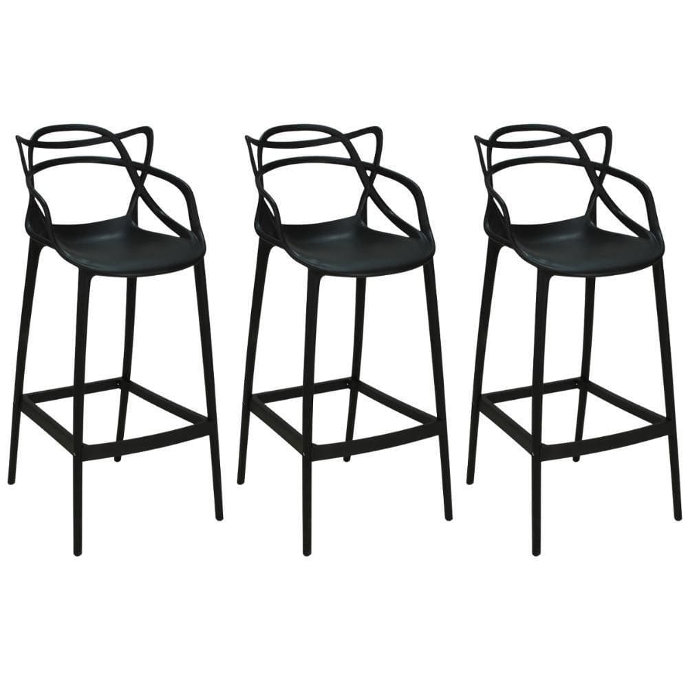 Kit 3 Banqueta Alta Allegra Com Encosto Design Cozinha/bancada - Preto
