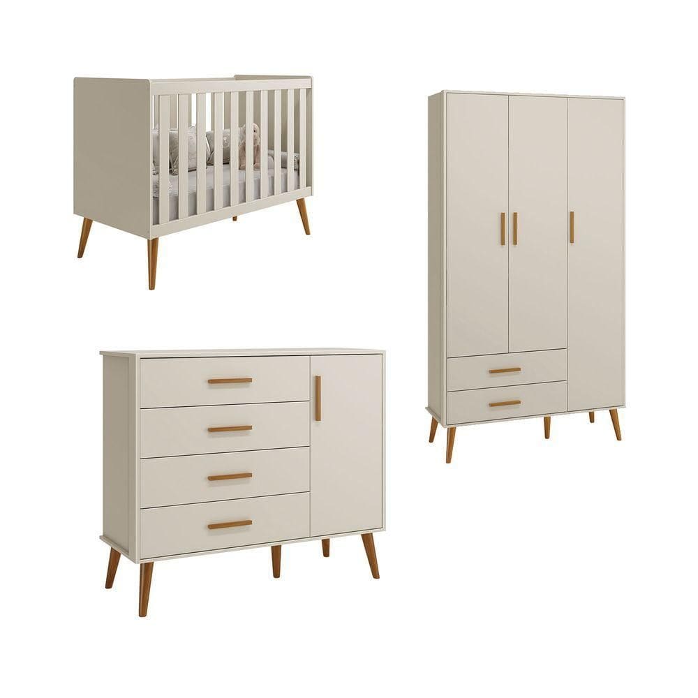 Jogo De Quarto Retrô Para Bebê Completo 3 Portas Isis Areia Fosco - Moveisaqui