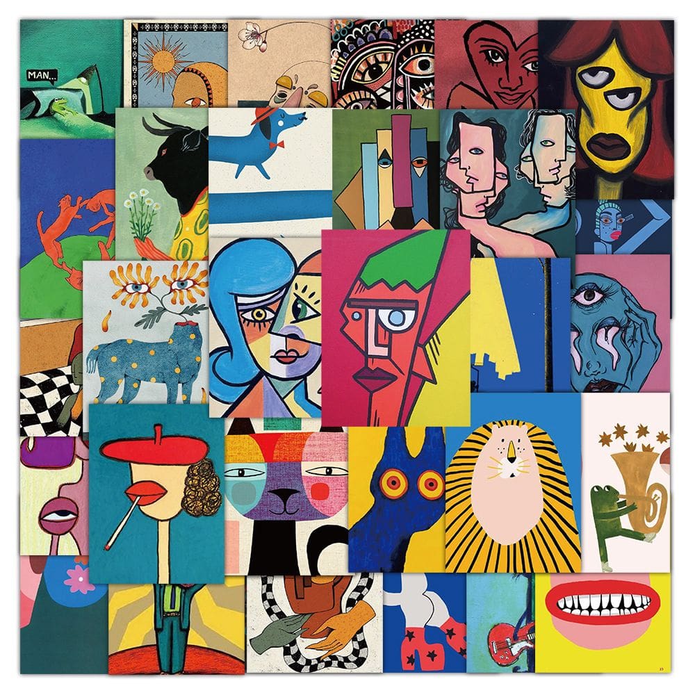 Pacote de adesivos de arte abstrata, 50 peças de grafite moderno colorido