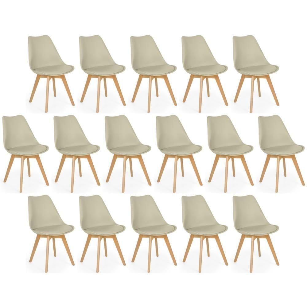 Conjunto 16 Cadeiras De Jantar Eames Wood Leda Design Estofada - Nude