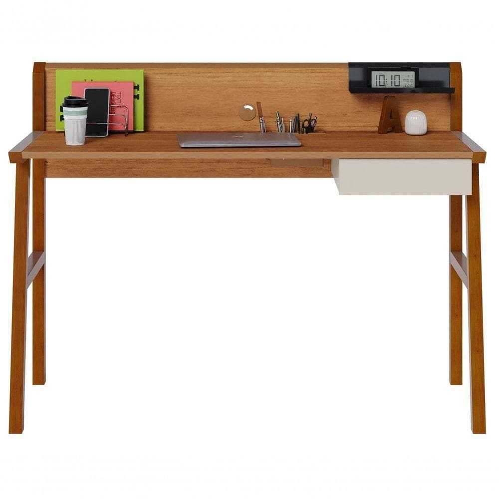 Escrivaninha Mesa Para Computador Job Off White Com Nature - Imcal Móveis