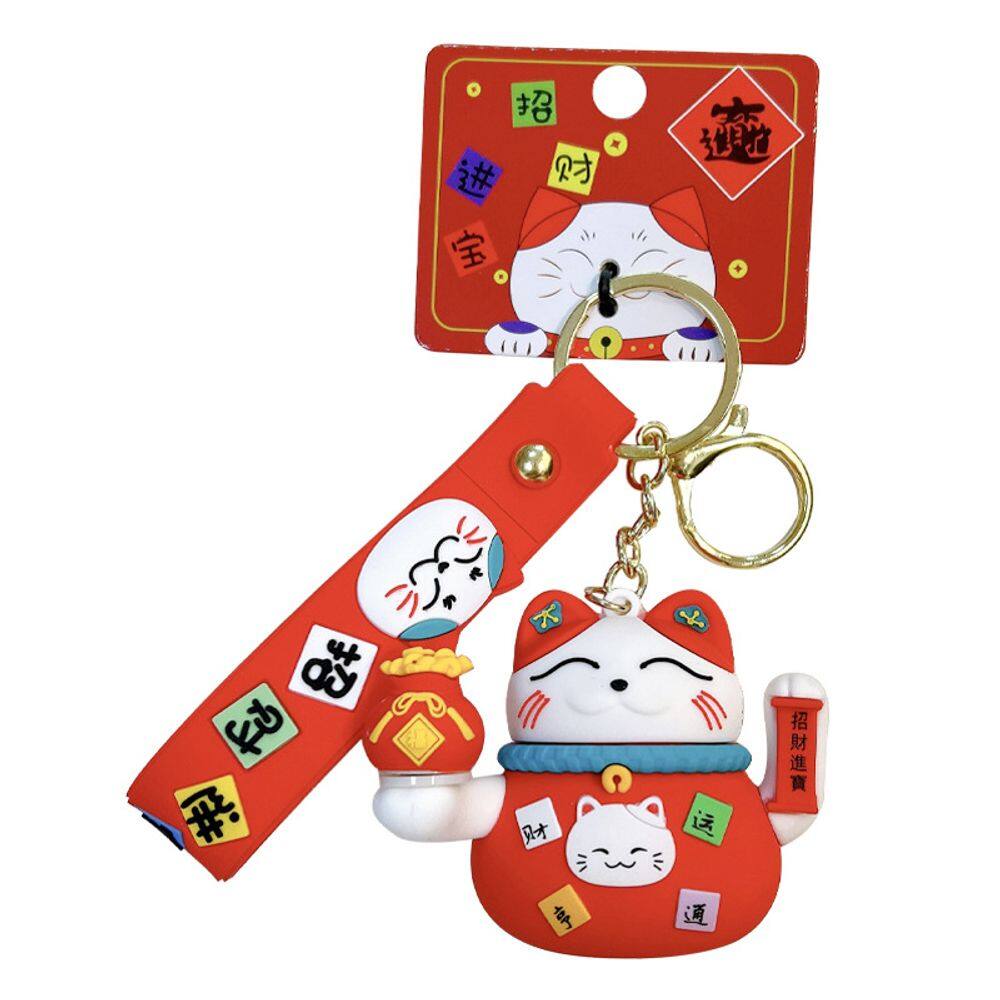 Chaveiro Lucky Maneki Neko Cat Red Fortune Cat Chaveiro