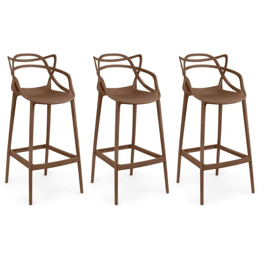 Kit 3 Banqueta Alta Allegra Com Encosto Design Cozinha/bancada - Marrom