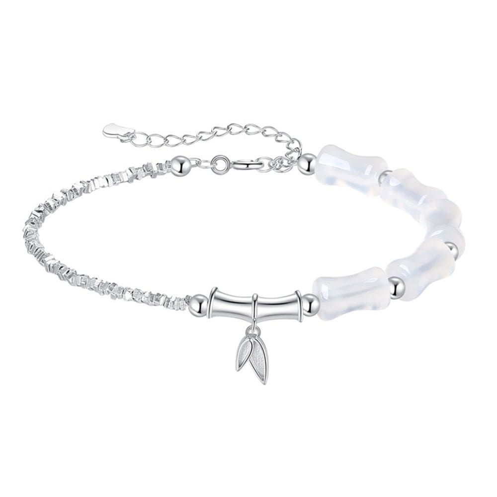 Pulseira S925 em prata estilo bambu para mulheres, feita à mão