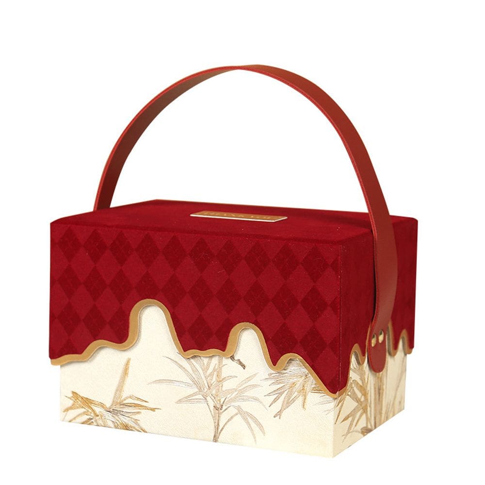 Caixa de lembrancinhas de casamento, veludo e papel, 14x9x8cm, vinho tinto