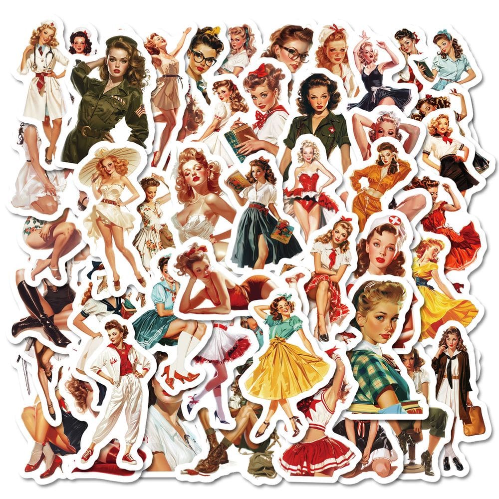 Pacote de adesivos Vintage Pin-Up Girl, 50 unidades de vinil impermeável