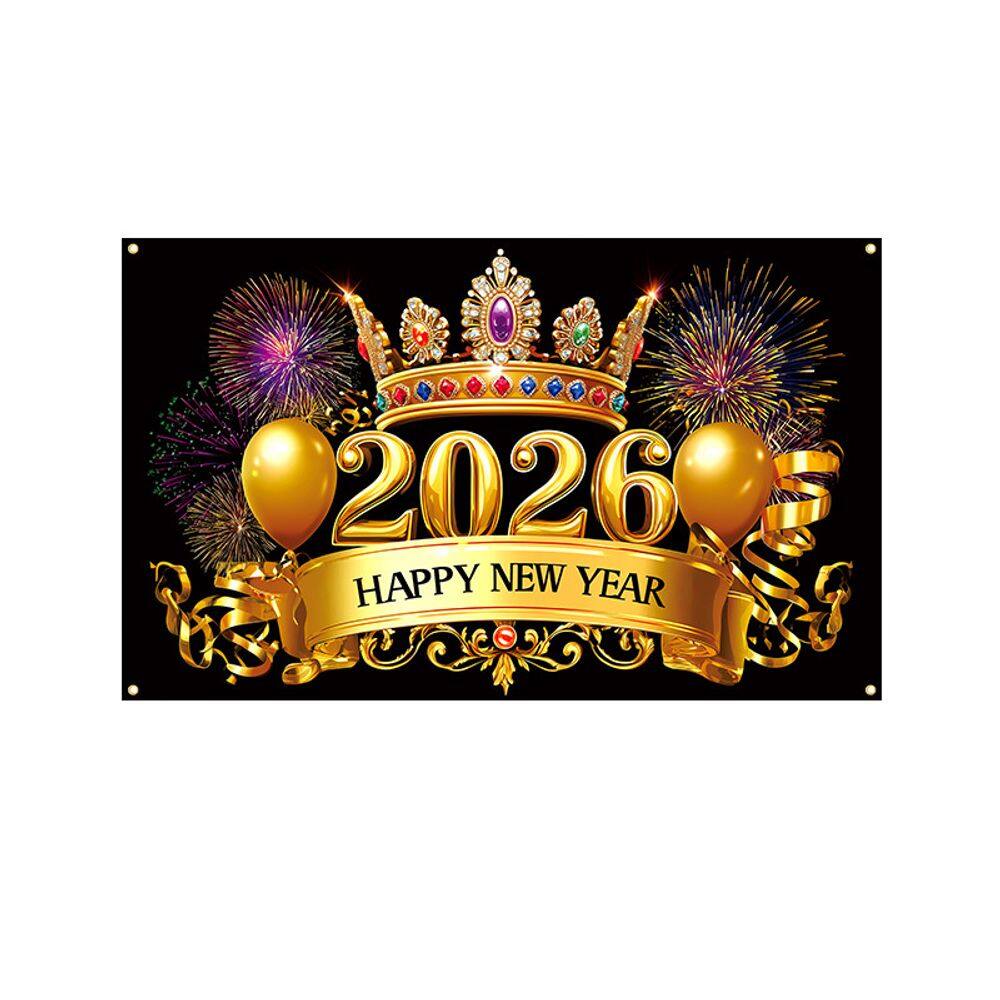 Tapeçaria para pendurar na parede 2026 Happy New Year Gold Crown 180x115cm