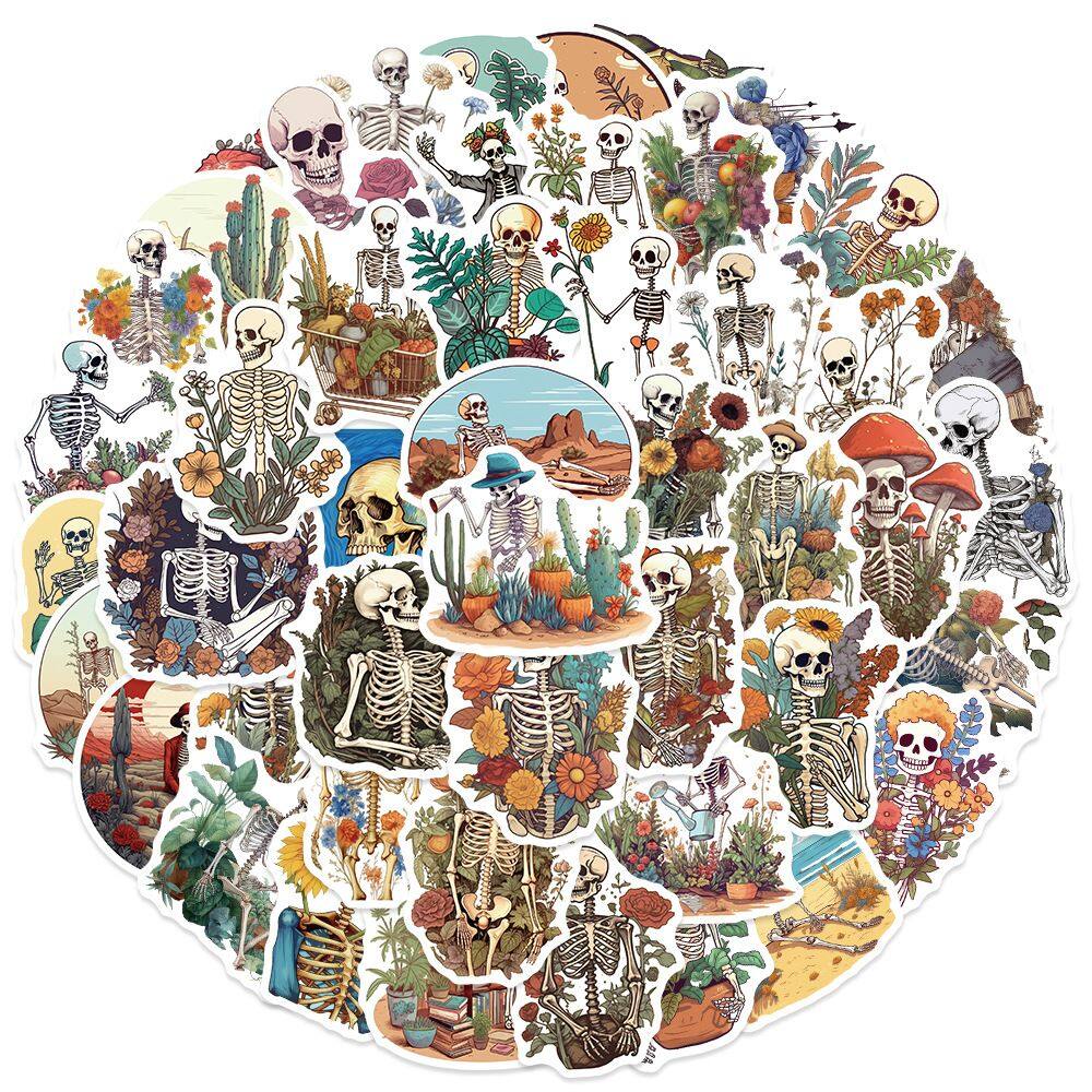 Pacote de adesivos Animal Skeleton, 50 unidades de vinil preto e branco