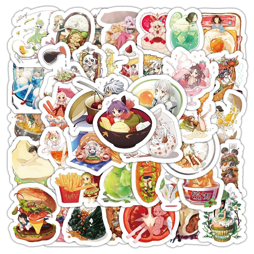 Pacote de adesivos Food World, 50 peças de personagens de desenhos animados kawaii