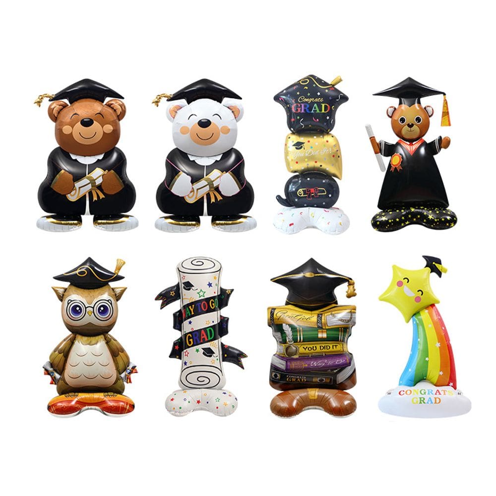 Conjunto de balões Graduation 4D Standing 8 unidades com personagens de desenhos animados