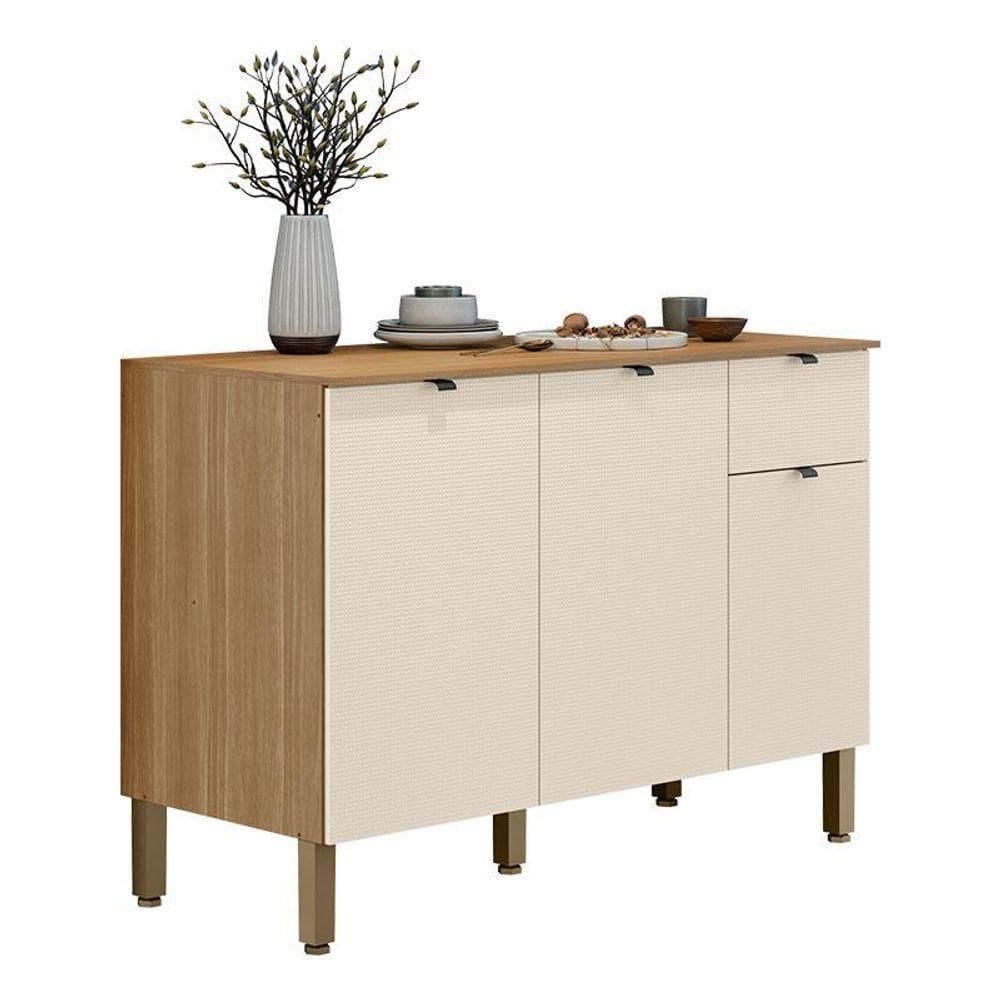 Balcão De Cozinha Plus 3 Portas 1 Gaveta 120 Cm Freijó Soft - Kits Paraná