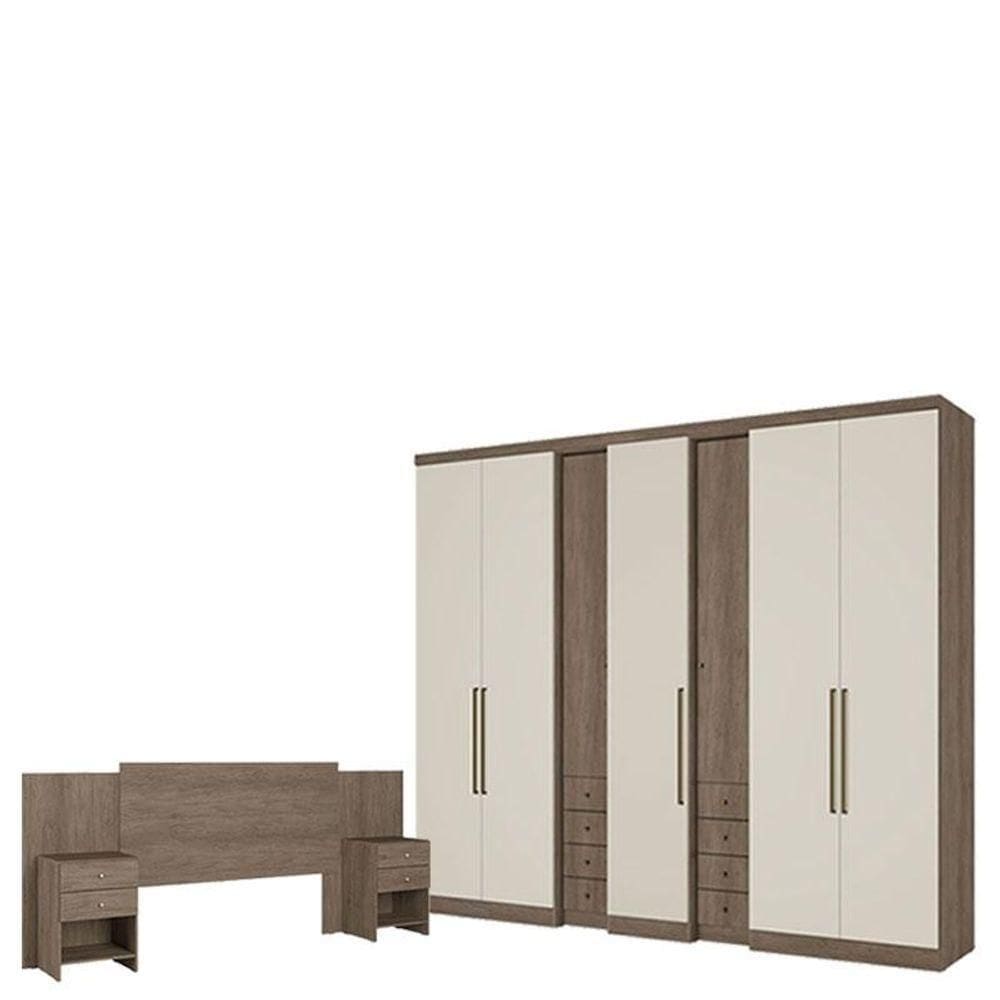 Guarda Roupa Casal Absolut Clear 7 Portas Rustic Off White ECabeceira Com Mesas De Cabeceira Formosa Rustic -thb