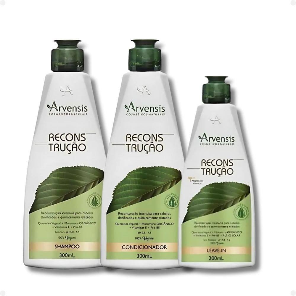 Kit Arvensis Reconstrução: Shampoo 300ml, Condicionador 300ml e Leave-in 200ml