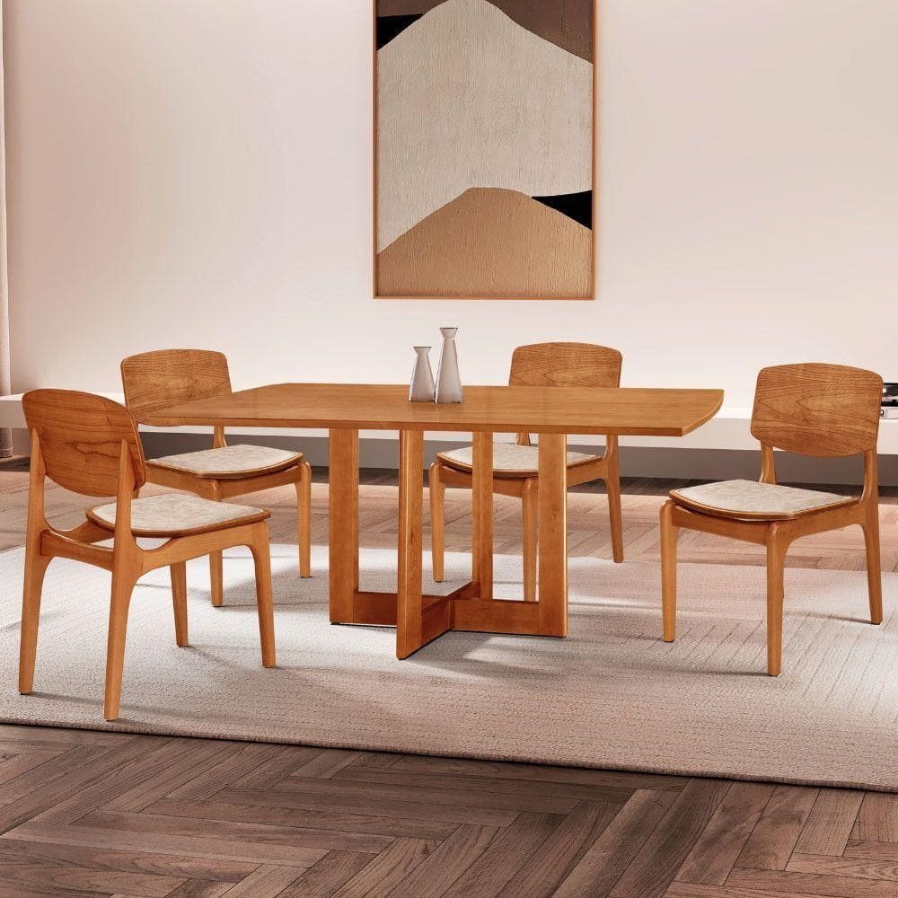 Mesa 120 Laminado Com 4 Cadeiras Malta Gold Moderna Mobília Milano Imbuia