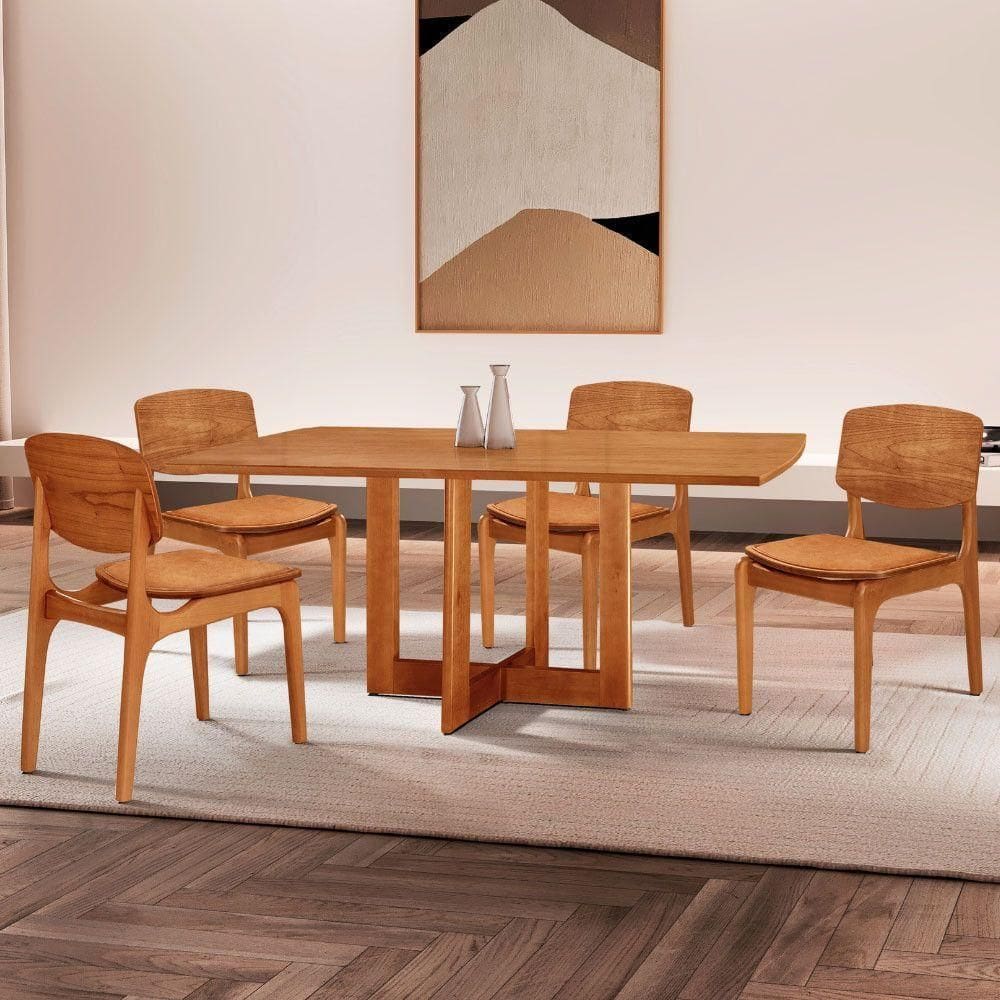 Mesa 120 Laminado Com 4 Cadeiras Malta Gold Moderna Mobília Star Caramelo Imbuia