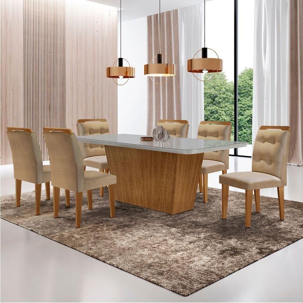 Mesa Aida 180cm Com 6 Cadeiras Carol Moderna Mobília Turim 07/off White/imbuia