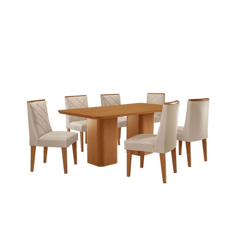 Mesa De Jantar Eloise Tampo Laminado Com 6 Cadeiras Isadora Veludo Creme