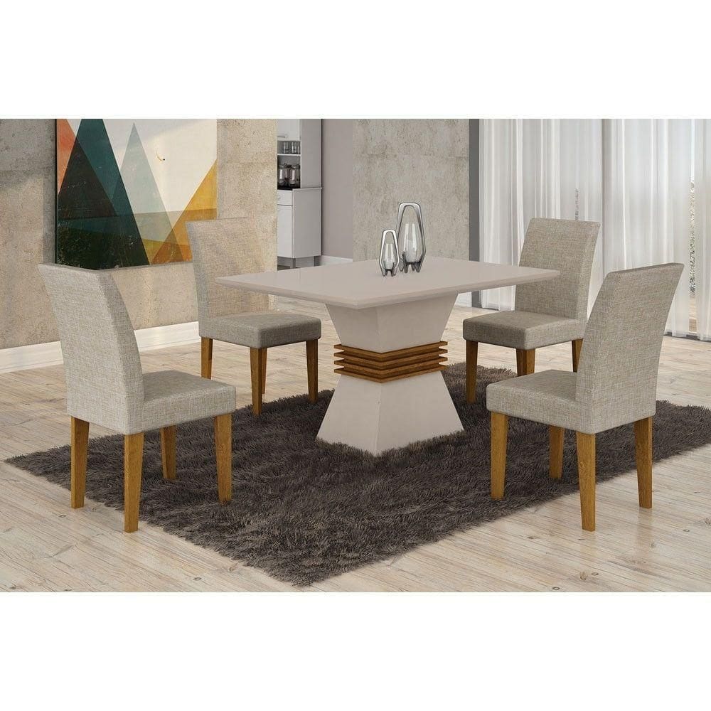 Sala De Jantar Lucy Com 4 Cadeiras Grécia Rufato Off White Imbuia e Turim 07