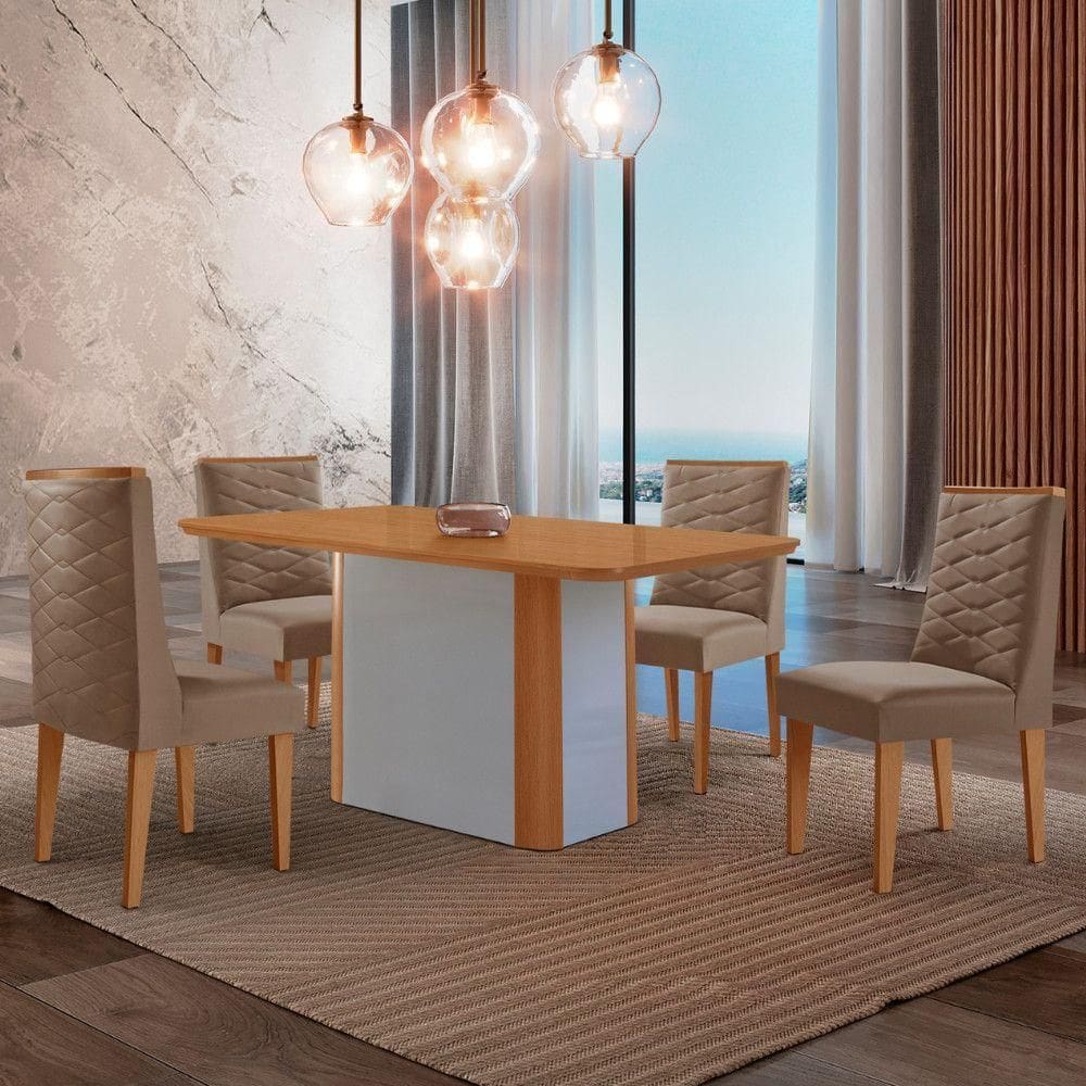 Mesa De Jantar Isadora 120cm Tampo Mdf Laminado Veludo Capuccino Off White