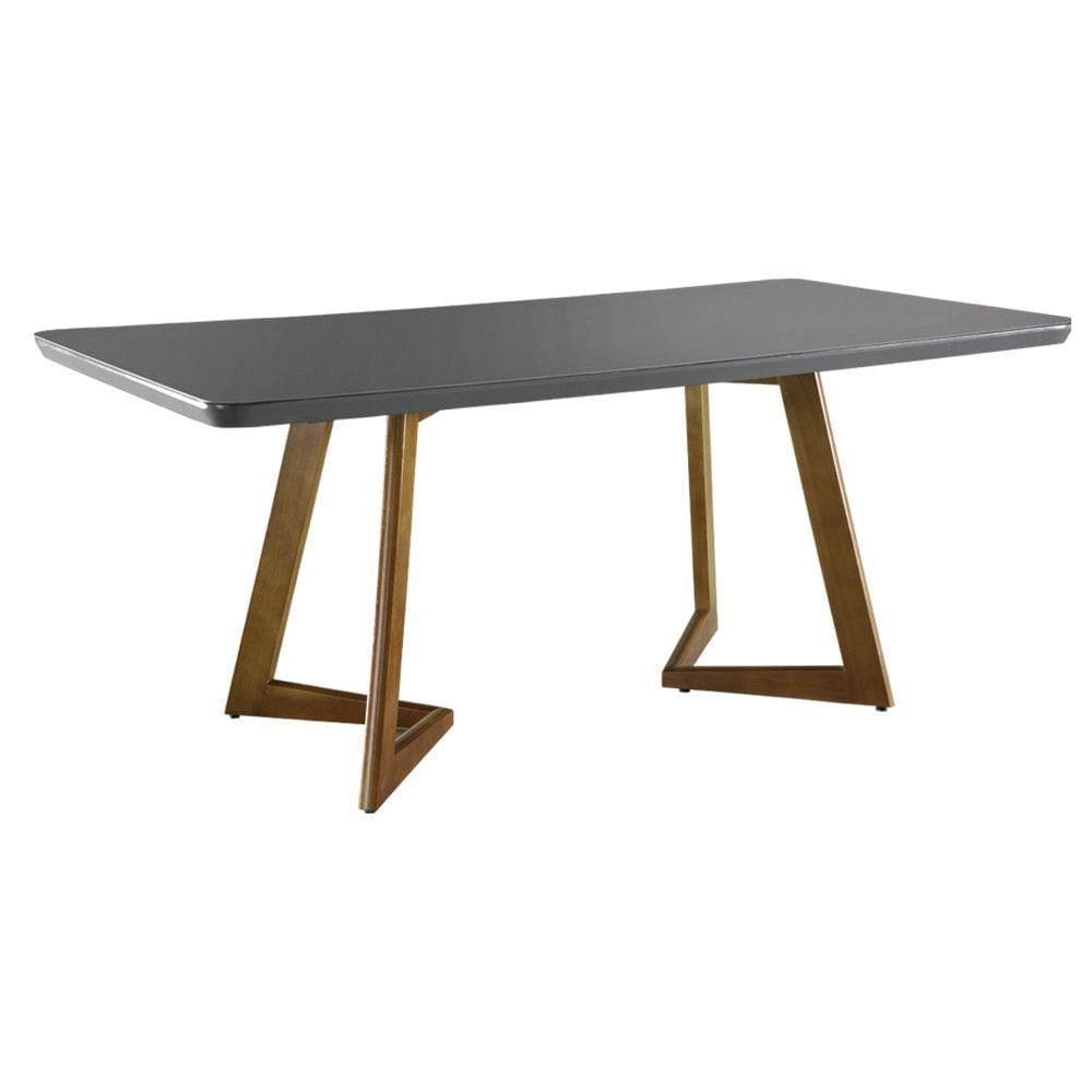 Mesa De Jantar Munique 180cm Madeira E Vidro Mobillare Grafite Com Imbuia