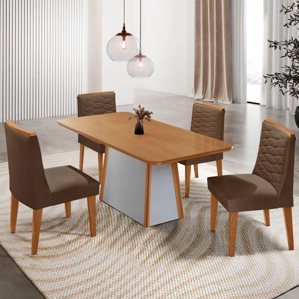 Mesa De Jantar Diane 120cm Tampo Mdf Lam 4 Cade Eloise Moderna Veludo Marrom Off White