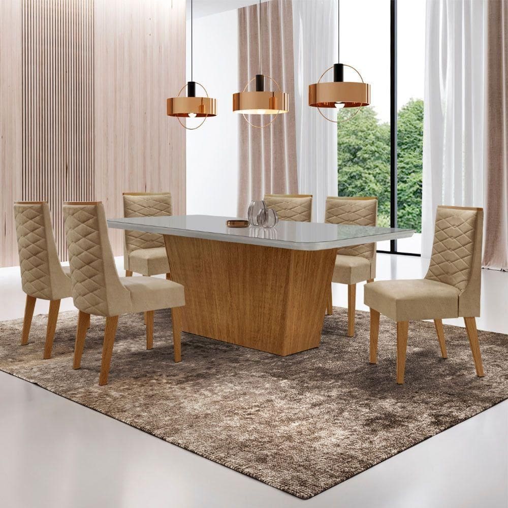 Mesa Para Sala De Jantar Aida Com 6 Cadeiras Safira Moderna Turim 07/off White/imbuia