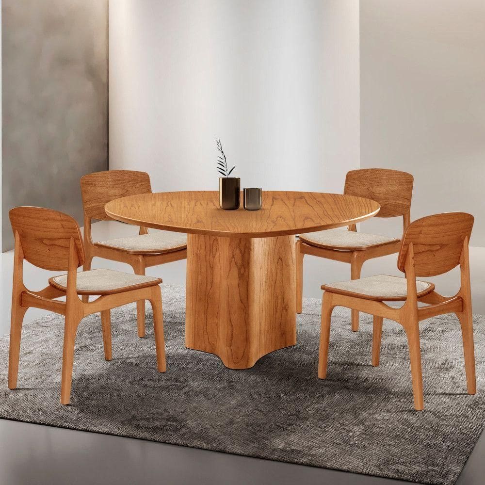 Mesa Com 4 Cadeiras Selene Malta Gold Moderna Mobília Linho Off / Imbuia Nat.