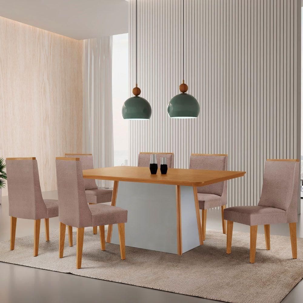 Mesa De Jantar Diane 180cm Tampo Mdf 6 Cadeiras Lisboa