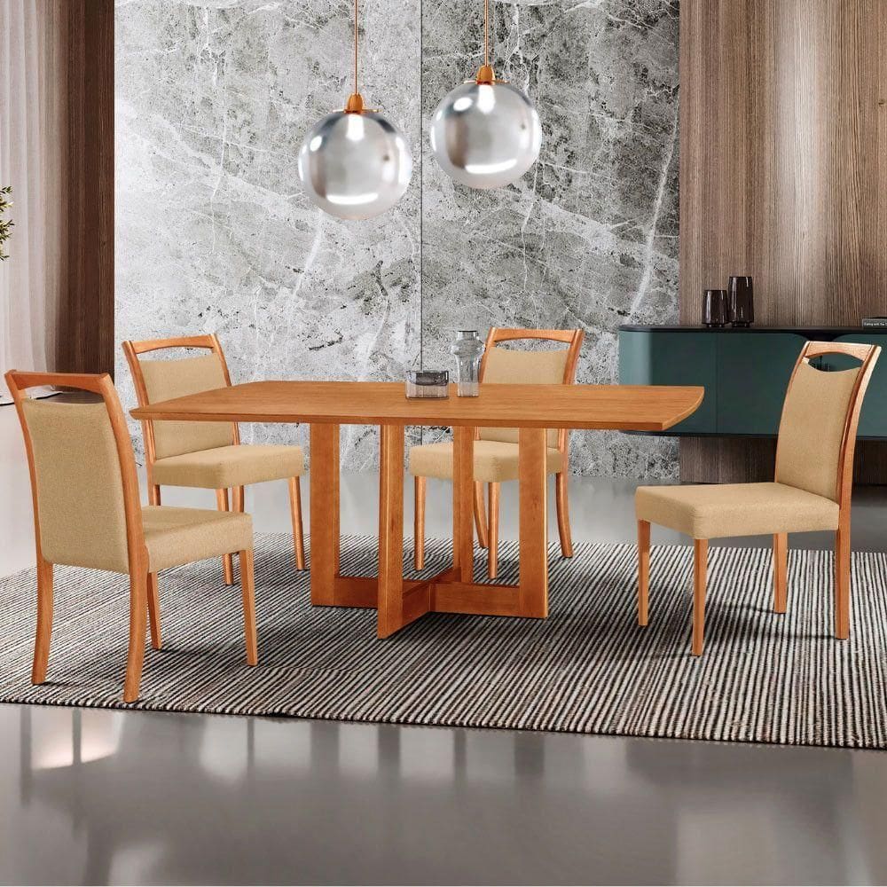 Mesa 120cm Laminado Barril Com 4 Cadeiras Moderna Mobilia Turim 07 Imbuia