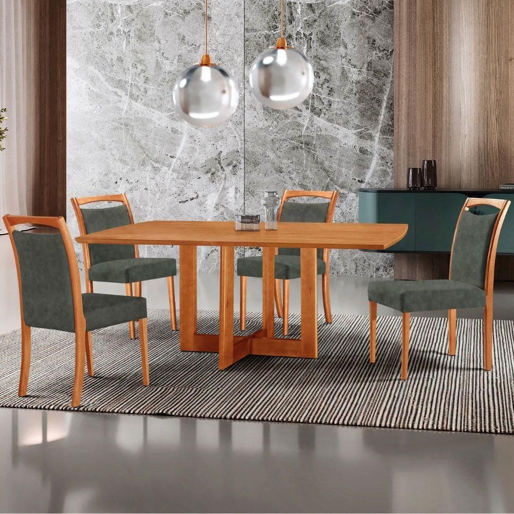 Mesa 120cm Laminado Barril Com 4 Cadeiras Moderna Mobilia Jade Imbuia