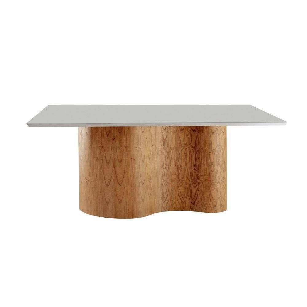 Mesa Suiça 180cm Tampo Laqueado Com Vidro Moderna Mobília Cinamomo Imbuia Off White