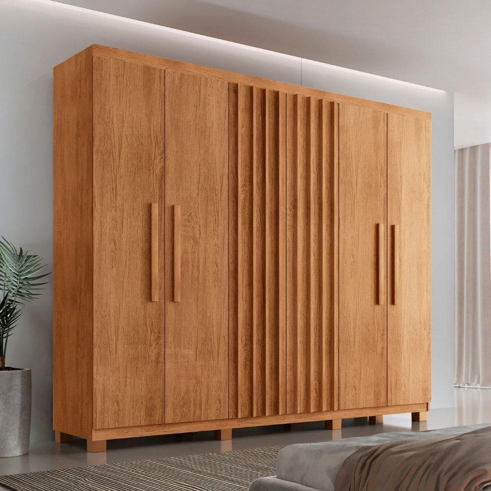 Guarda Roupa Casal Roma Mdf 6 Portas 2 Gavetas Com Pés Naturalle Com Pés