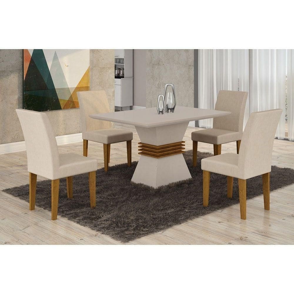 Sala De Jantar Lucy Com 4 Cadeiras Grécia Rufato Off White Imbuia Veludo Creme