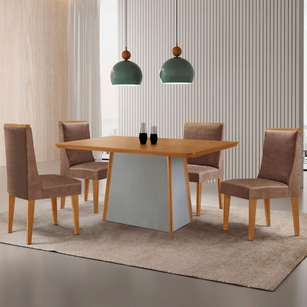 Mesa De Jantar Diane 120cm Tampo Mdf Lam 4 Cadeiras Lisboa