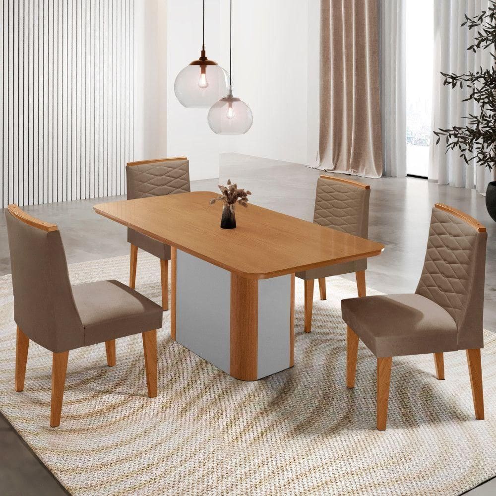 Mesa De Jantar Isadora 4 Cadeiras Eloise Veludo Capuccino