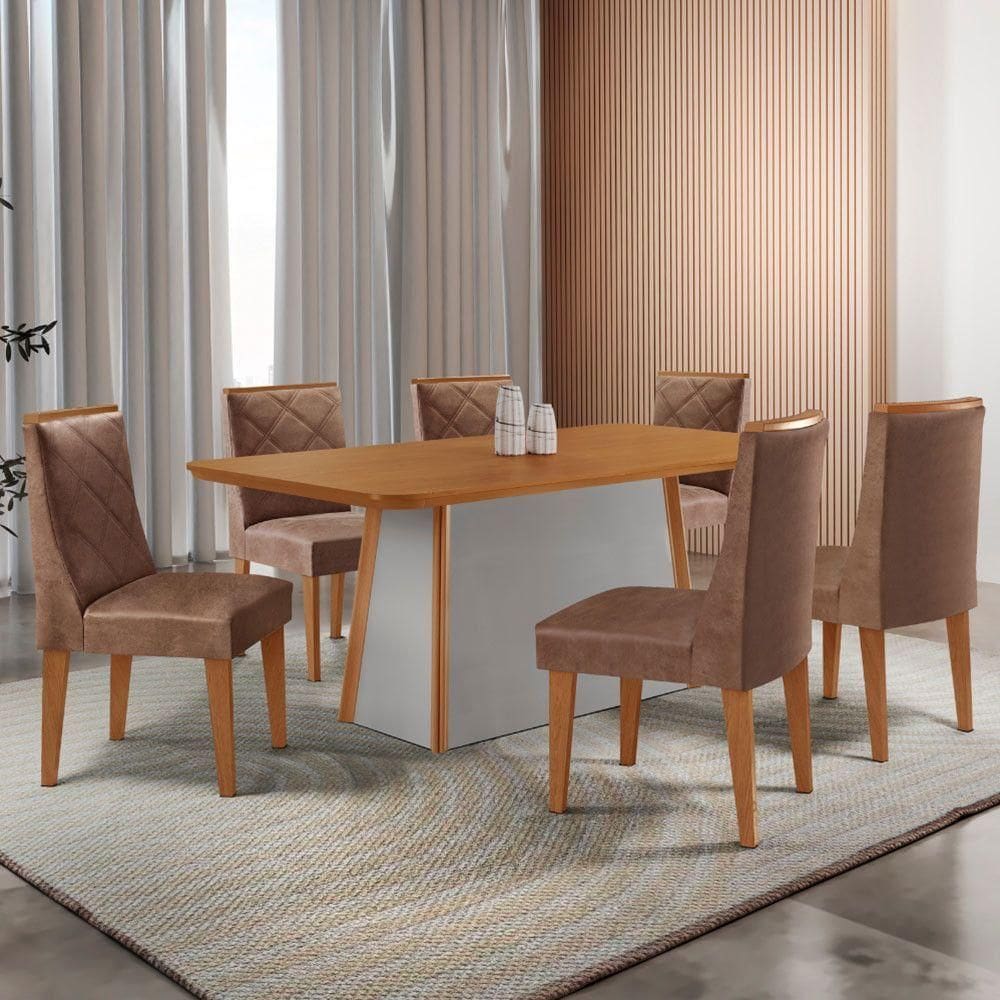 Mesa De Jantar Diane 180cm Tampo Mdf Lam 6 Cadeiras Isadora