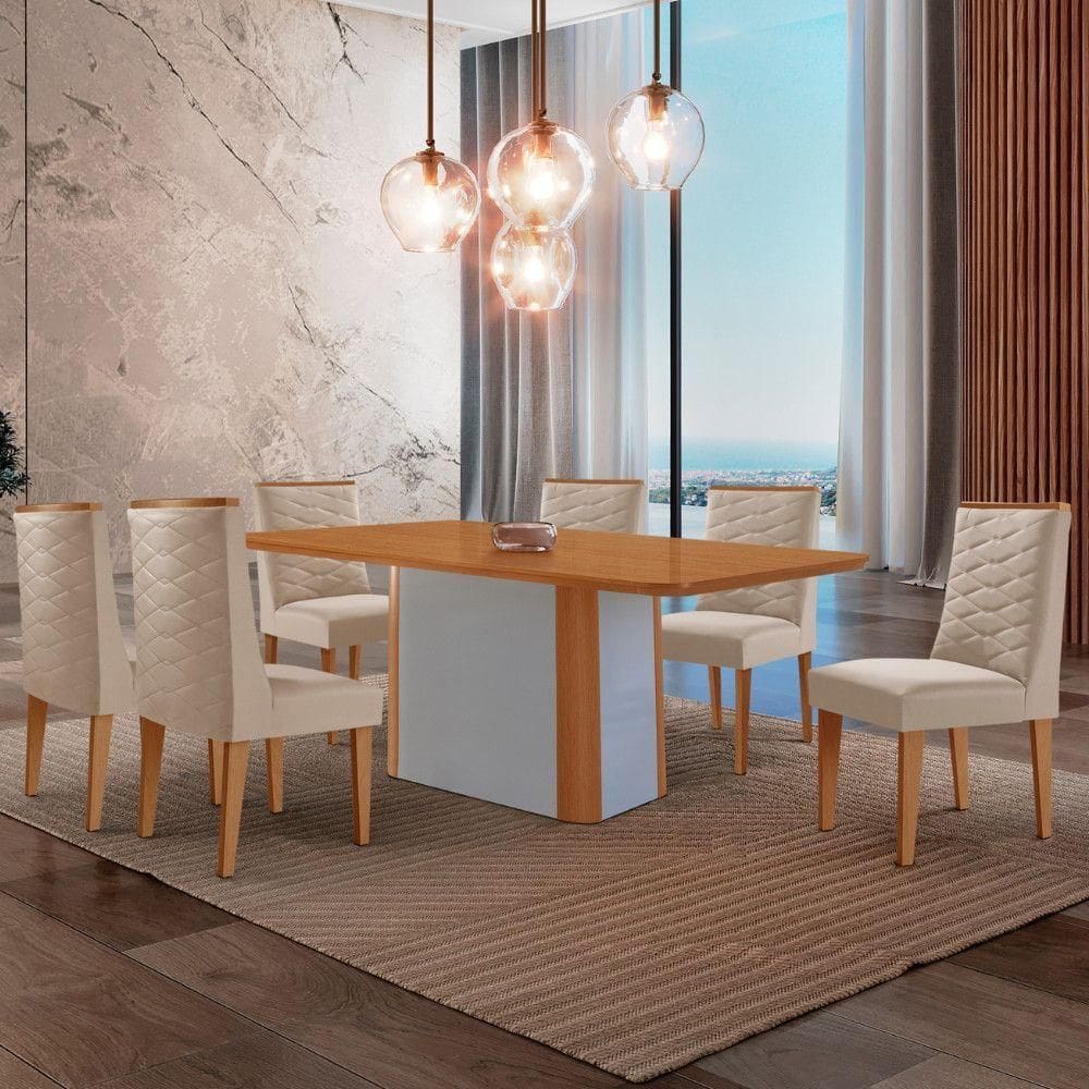Mesa De Jantar Isadora 180cm Tampo Mdf Laminado Veludo Creme Off White