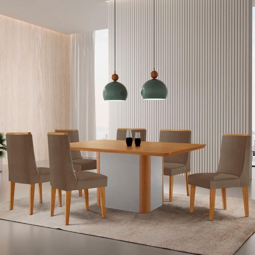 Mesa De Jantar Isadora 180cm Tampo Mdf Laminado Veludo Capuccino Off White