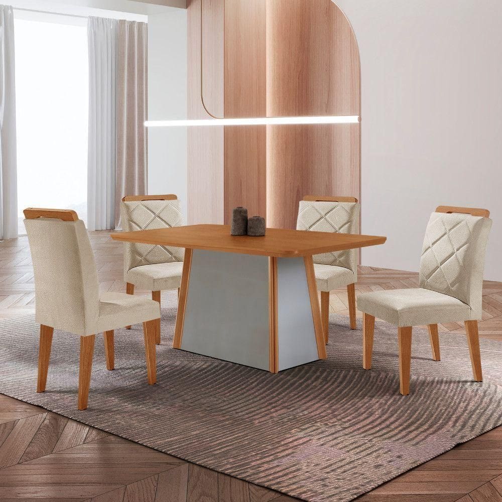 Mesa De Jantar Diane E 4 Cadeiras Melissa Moderna Mobilia Veludo Creme/ Laminado