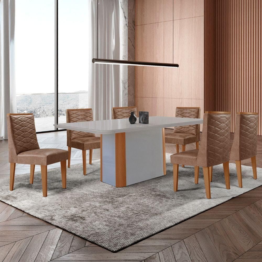 Mesa De Jantar Isadora Tampo Mdf Vidro Com 6 Cadeiras