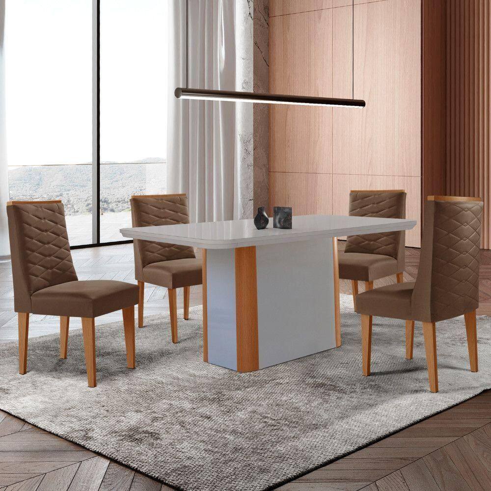 Mesa De Jantar Isadora 120cm Tampo Mdf Com Vidro Veludo Marrom Off White Serigrafia Off