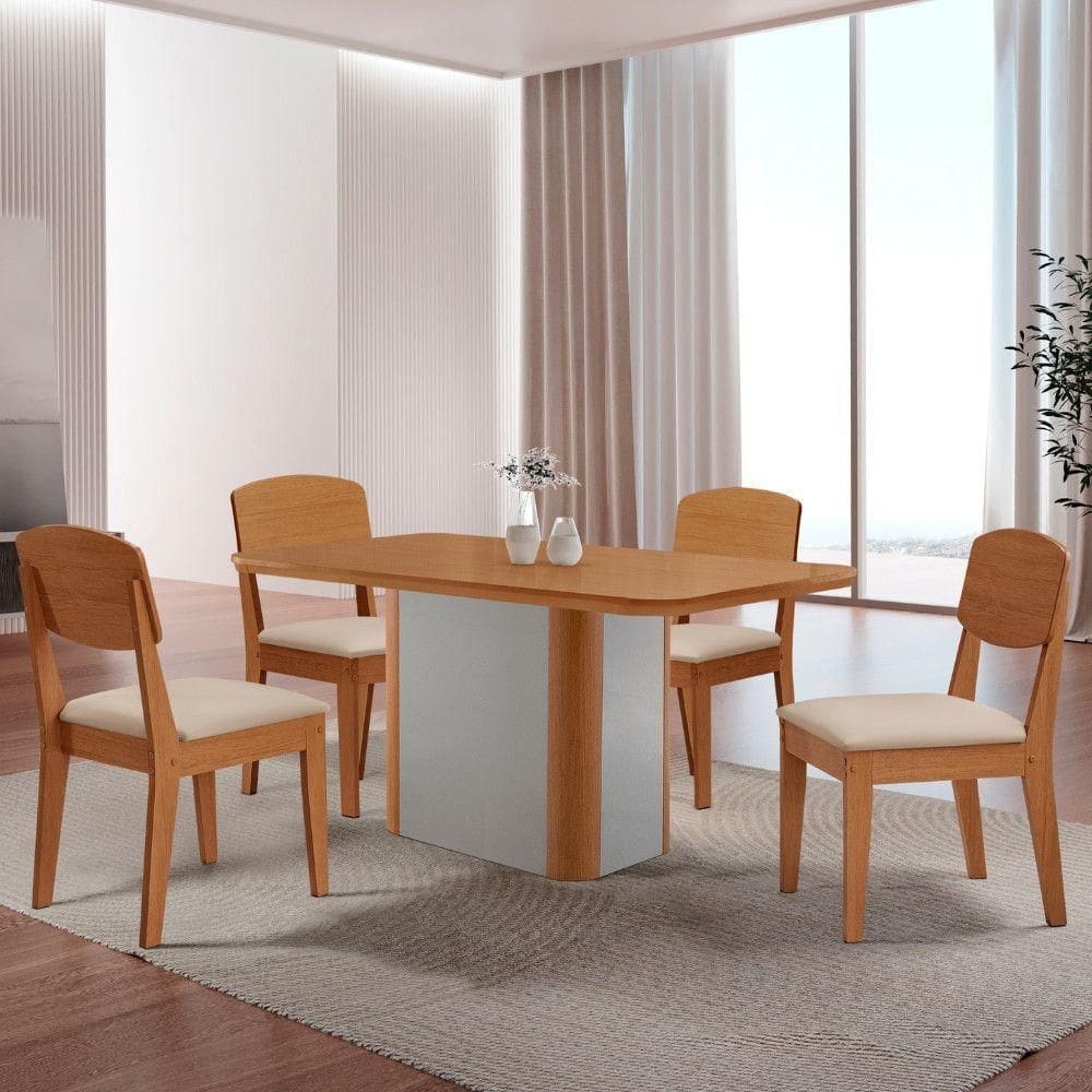 Mesa De Jantar Isadora 120cm Tampo Mdf Laminado Veludo Creme Off White