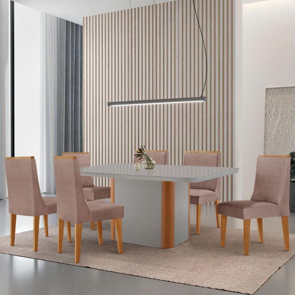 Mesa De Jantar Isadora 180cm Tampo Mdf Vidro 6 Cadeiras