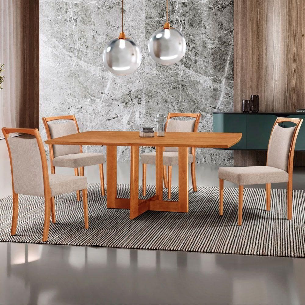 Mesa 120cm Laminado Barril Com 4 Cadeiras Moderna Mobilia Brisa Imbuia