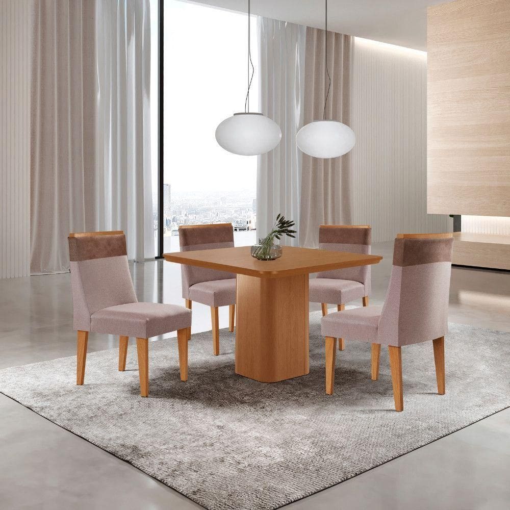 Mesa De Jantar Eloise 4 Cadeiras Moderna Linho Capuccino